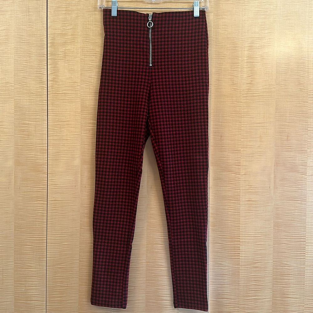 Zara red and black gingham print legging pant